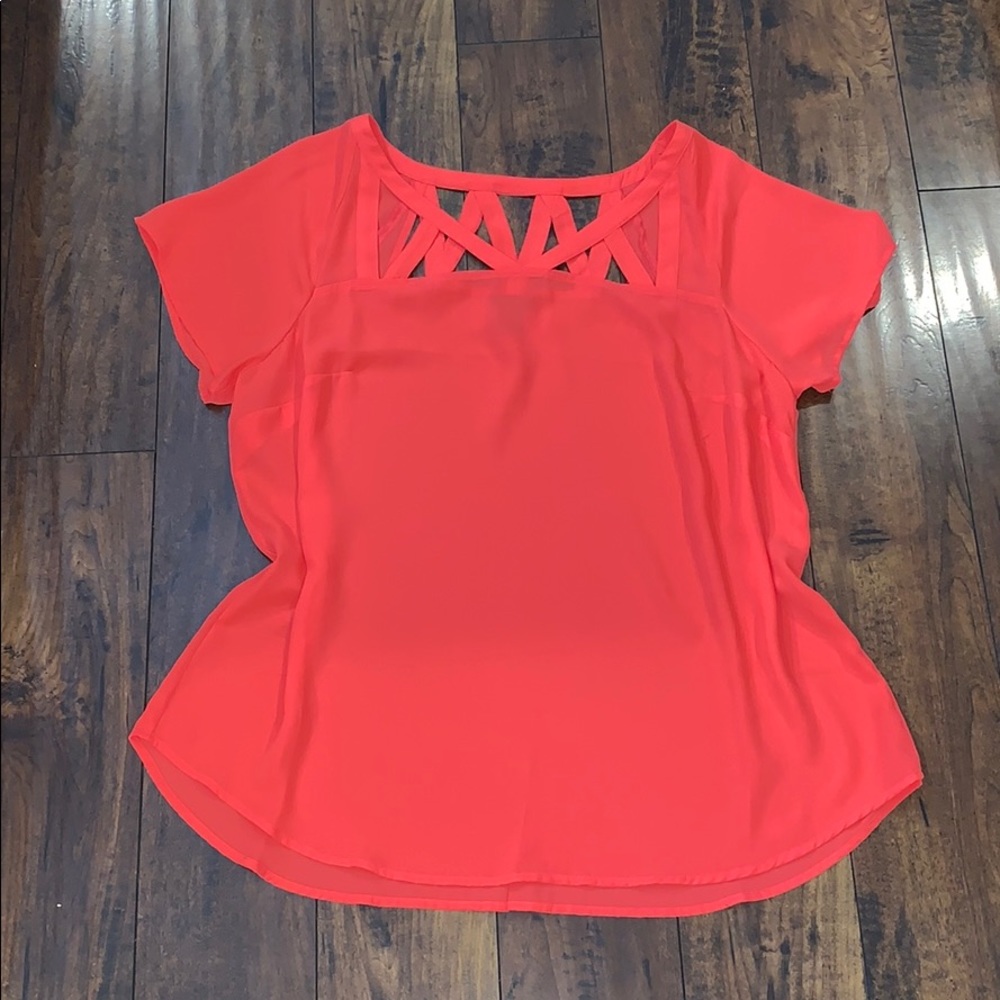 ORANGE/CORAL CAGE BACK AND FRONT GEORGETTE TOP
